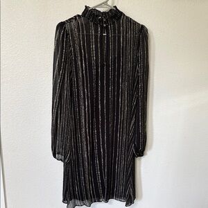 Black and White Mock Neck Bishop Sleeve Cocktail Dress